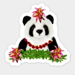 Panda, Tropical Bear, Floral Sticker