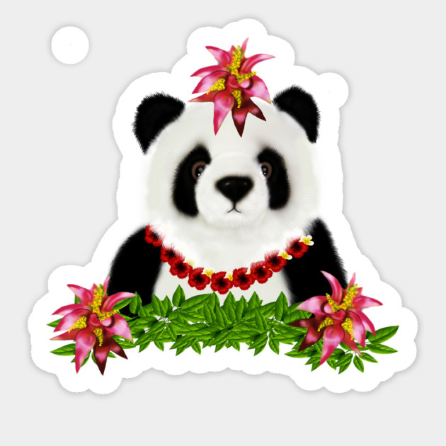Panda, Tropical Bear, Floral Sticker by logiamerch