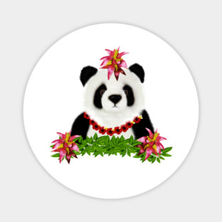 Panda, Tropical Bear, Floral Magnet