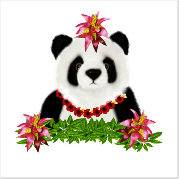 Panda, Tropical Bear, Floral Wall Art by logiamerch
