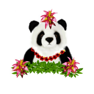 Panda, Tropical Bear, Floral T-Shirt