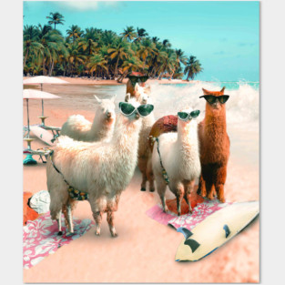 Funny Llama Beach Posters and Art