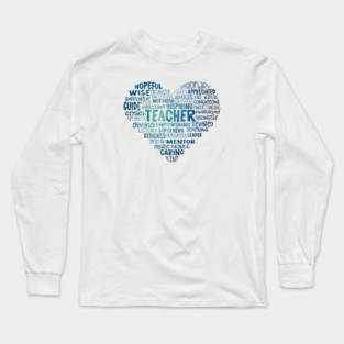 Teacher Heart Word Cloud Blue Long Sleeve T-Shirt
