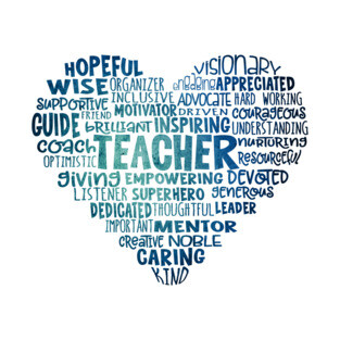 Teacher Heart Word Cloud Blue T-Shirt