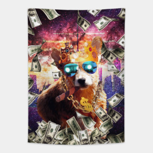 Bling Money Corgi Dog Thug Tapestry
