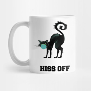 Hiss Off Black Cat with Face Mask Mug