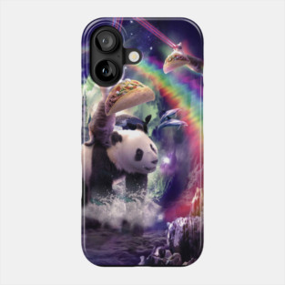 Rainbow Laser Space Cat On Panda Eating Taco Phone Case