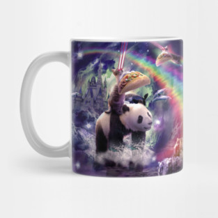 Rainbow Laser Space Cat On Panda Eating Taco Mug