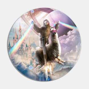 Rainbow Laser Sloth On Llama Unicorn In Space Pin