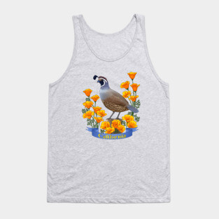 California State Bird Quail and Poppy Flower Tank Top