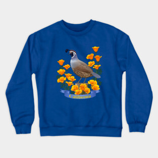 California State Bird Quail and Poppy Flower Crewneck Sweatshirt